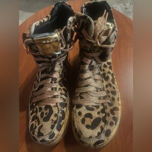 Leopard Print High-Top Sneakers
